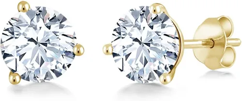 Vista 30 de Gem Stone King Aretes de oro de 14 quilates, 0.236 in, piedra natal redonda, Martini, 3 puntas, aretes de oro para mujer