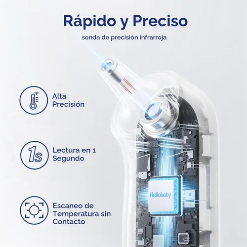 Vista 6 de Hellobaby Termómetro para bebé 3 en 1, oreja y frente con alerta ajustada