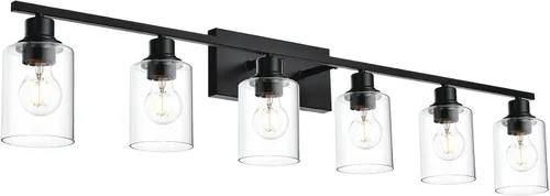 Vista 16 de Lámpara de pared de 3 luces de níquel cepillado de metal, lámpara de tocador de interior con pantalla de vidrio transparente, accesorios