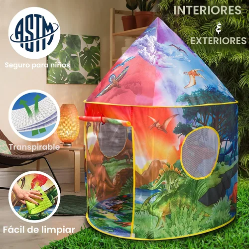 Vista 5 de W&O - Tienda de campaña infantil con botón, diseño extraordinario, desplegable, para niños, juguete para niños y niñas, para exteriores e interiores
