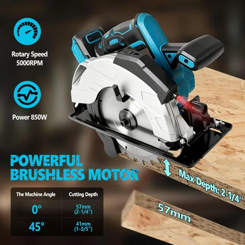 Vista 5 de Sierra circular inalámbrica compatible con batería Makita de 18 V, motor sin escobillas 5000 rpm, 850 W, sierra circular eléctrica de 7-1/4 pulgadas