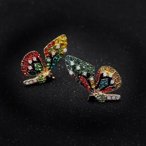Vista 8 de ShiYsRL - Juego de pendientes de perlas de cristal para mujer, diseño de mariposas, multicolor