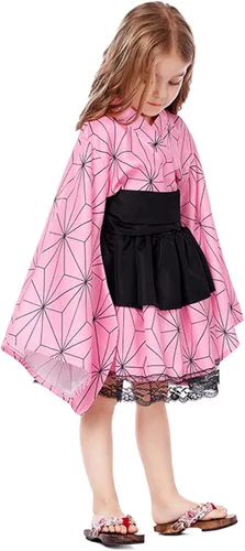 Vista 3 de Vestido de anime de Tanjiro Kamado Kimetsu No Yaiba - Disfraz de Tanjiro para niña, Nezuko Kamado para niñas, vestido de kimono Nezuko para niños
