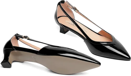 Vista 7 de ROSERWISH Zapatos de vestir de tacón bajo con hebilla de moda para mujer, para boda, fiesta, puntiaguda, patente, gatito, zapatos de vestir de 1.5