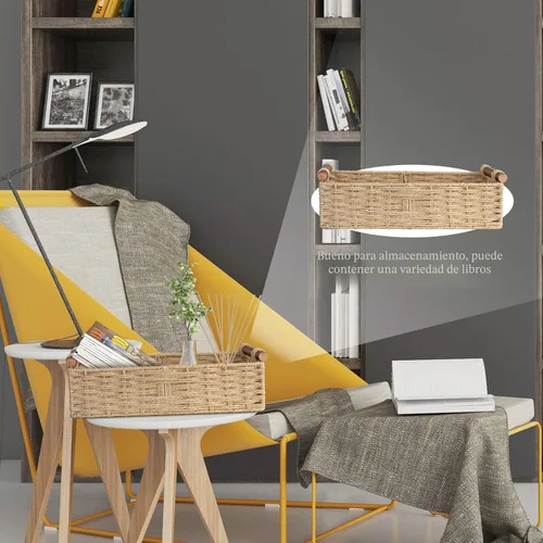 Vista 4 de STOBSK Cesta redonda de almacenamiento de cuerda de papel con asa, beige, 14.5 x 6.6 x 3.74 pulgadas