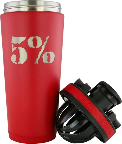 Vista 3 de 5% Nutrition Rich Piana - Botella mezcladora de hielo roja y plateada (26 onzas)