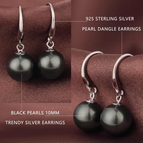 Vista 7 de Jiamiaoi Aretes colgantes de perlas de plata de ley 925 para mujer de 8 a 0.394 in