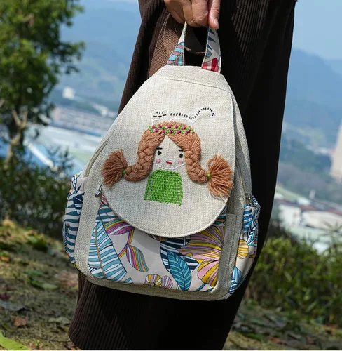 Vista 84 de HUANGGUOSHU Mochila de algodón tejida de algodón bohemio con bordado de lona estilo bohemio con múltiples bolsillos retro linda mochila cartera