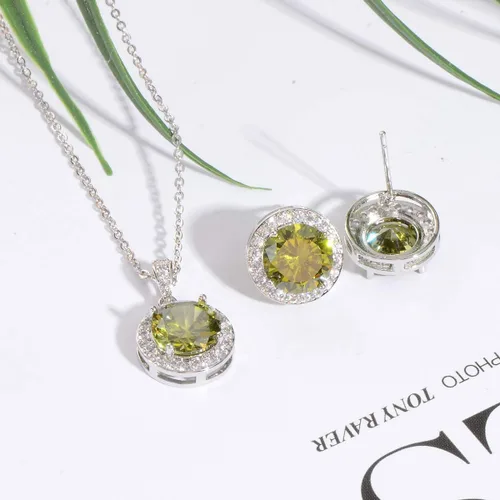 Vista 4 de Juego de joyas de cristal para novia, plata de ley, circonita cúbica redonda, circonita cúbica, diamantes de imitación, halo de piedra natal, collar