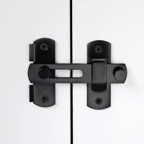 Vista 3 de INIRET Paquete de 2 pestillos para puerta de granero, 3.93 x 2.75 pulgadas, de acero inoxidable negro, cerraduras de puerta abatibles, cerraduras