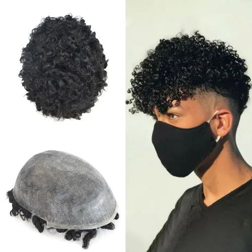 Vista 16 de Unidad de cabello humano para hombres negros, rizado afro brasileño, sistema de reemplazo de cabello para hombres afroamericanos afroamericanos