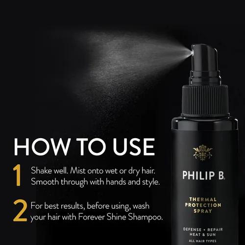 Vista 4 de PHILIP B Spray de protección térmica de 2 onzas (2.0 fl oz) Rellena, brilla y protege el cabello de las herramientas para el cabello calentadas