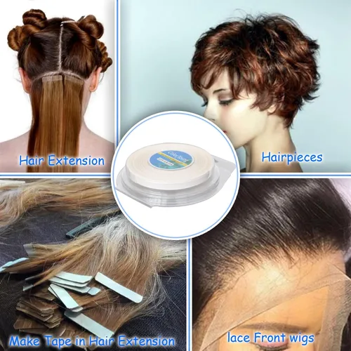 Vista 6 de 5/16"(0.8cm)*12 yardas Cinta para extensiones de cabello con cinta adhesiva de doble cara para extensiones de cabello (blanco)