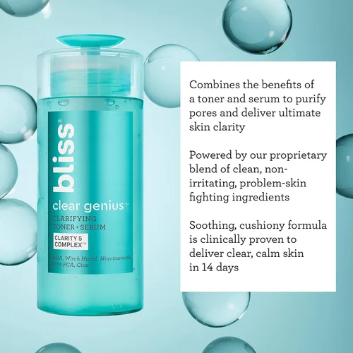 Vista 7 de Bliss Clear Genius Tónico + Suero Clarificante - 127 ml - Purifica los poros, tonifica, calma y aclara la piel - Ácido salicílico, Niacinamida