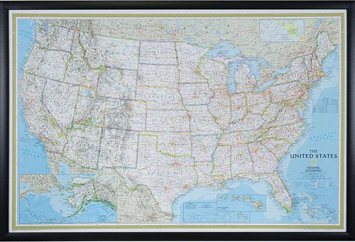 Vista 8 de Craig Frames mapa de viaje clásico de los Estados Unidos, Papel, 24 x 36 pulgadas