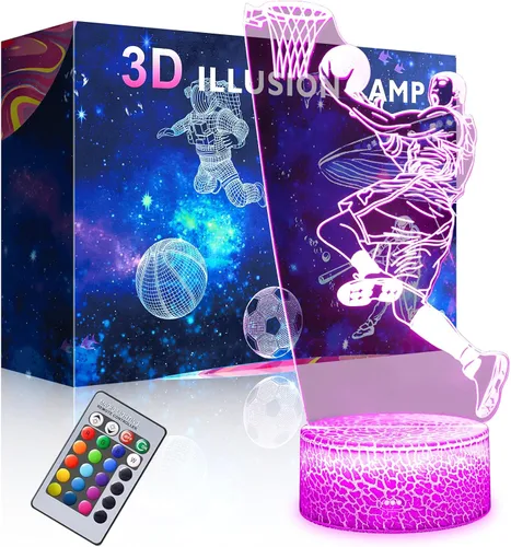 Vista 10 de Lámpara de fútbol 3D Luz nocturna: Regalos para niños y niñas con control remoto táctil, varios colores con brillo ajustable, alimentada por