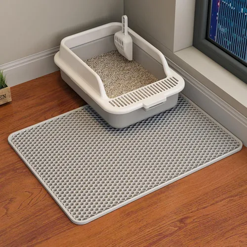 Vista 14 de HCY&WLD Tapete para arena de gatos, 45x26/35x24/30x22/24x18 pulgadas, tapete de doble capa para caja de arena de gatos, EVA antideslizante