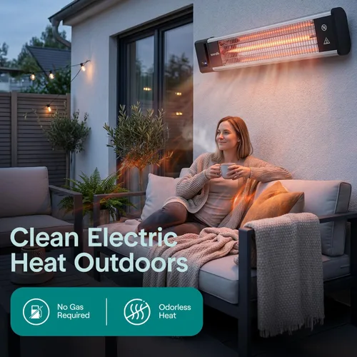 Vista 6 de SereneLife - SLOHT26 Calentador eléctrico con infrarrojos para exterior, de 1500 W para calentar rápido la pared o techo, sin olor, calentador
