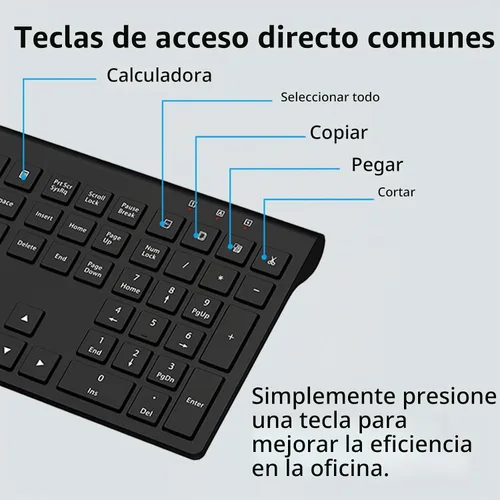 Vista 4 de Combo de teclado y ratón inalámbricos, teclado silencioso de computadora de tamaño completo con botón de calculadora, ratón de 2400 DPI, clic