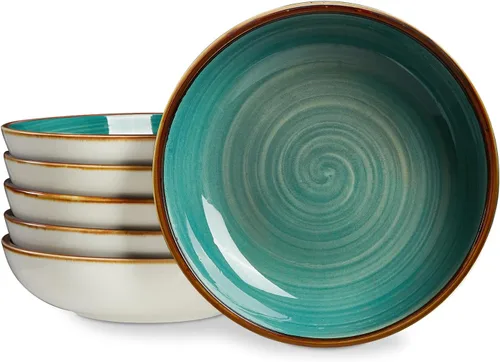 Vista 10 de ONEMORE Cuencos para pasta de porcelana de 30 onzas, cuencos poco profundos para pasta, juego de 4 platos poco profundos, aptos para microondas