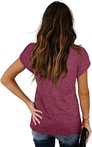 Vista 6 de Camisetas de verano para mujer, moda casual, cuello redondo, manga corta, de punto, color sólido, suéter
