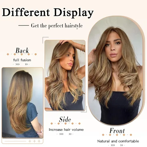Vista 3 de FREEMEIGE 4 piezas de extensiones de cabello con clip, extensiones de cabello largas y gruesas con capas rectas de 20 pulgadas, extensiones