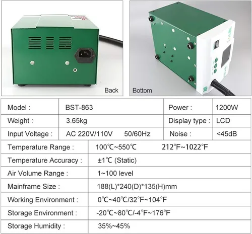 Vista 8 de BST-863 Estación de desoldadura profesional con control inteligente de pantalla táctil y pantalla LCD de temperatura constante - Perfecto