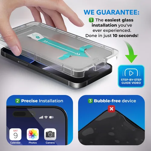 Vista 3 de Deppa Protector de pantalla de privacidad premium para iPhone 15 Pro (6.1 pies), vidrio templado de borde a borde, cubierta completa con bandeja