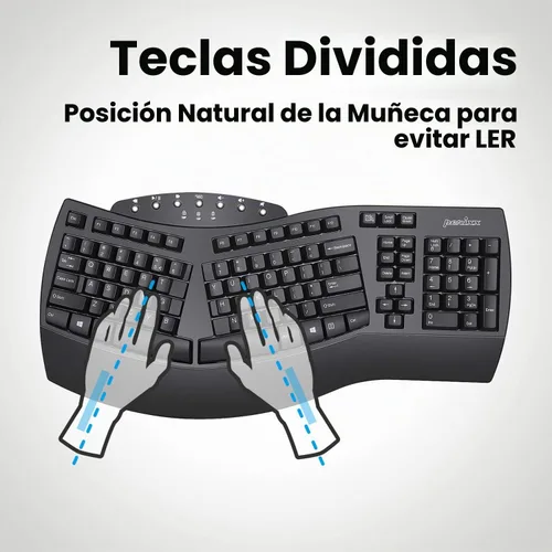 Vista 3 de Perixx Periboard-612B - Teclado Inalámbrico Ergonómico Split con Modo Dual 2.4G y Función Bluetooth, Compatible con Windows 10 y Mac OS X System