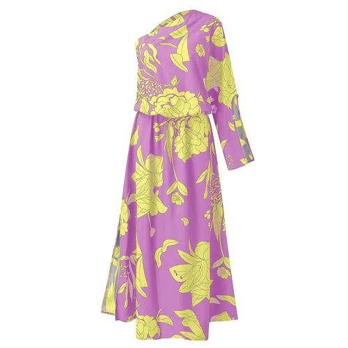 Vista 4 de Vestido corto fruncido con estampado floral para mujer, con un hombro, manga mariposa, dobladillo asimétrico y frente envolvente, vestidos de fiesta