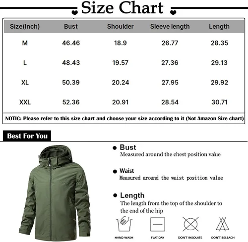 Vista 4 de Chaqueta casual resistente al viento con cremallera para hombre, abrigo funcional con capucha y bolsillo