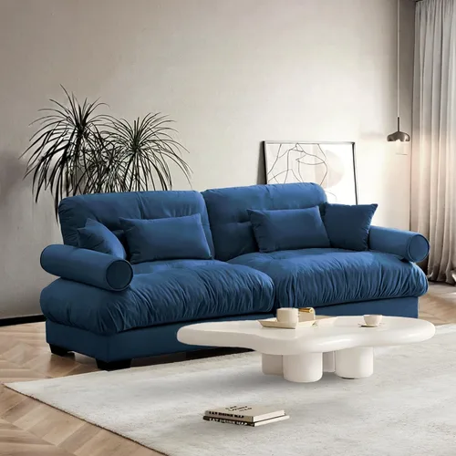 Vista 3 de SoarFlash Moderno sofá reclinable de terciopelo para sala de estar, sofá biplaza para apartamento, sofá de almacenamiento con marco de madera Azul
