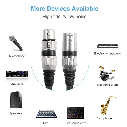 Vista 3 de Cable divisor XLR, 3 pines doble XLR hembra a macho, cable en Y, cable de micrófono equilibrado, adaptador de audio (1 macho a 2 hembra) - 1.5 pies