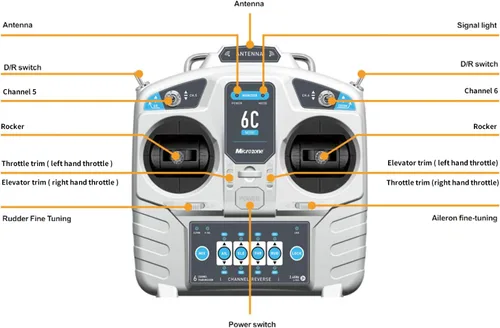 Vista 7 de GoolRC MicroZone - Transmisor y receptor RC de 6 canales compatible con MC6RE, E6R-E, MC7RB y MC9002 Controlador de radio de 2.4 GHz para SU27 RC