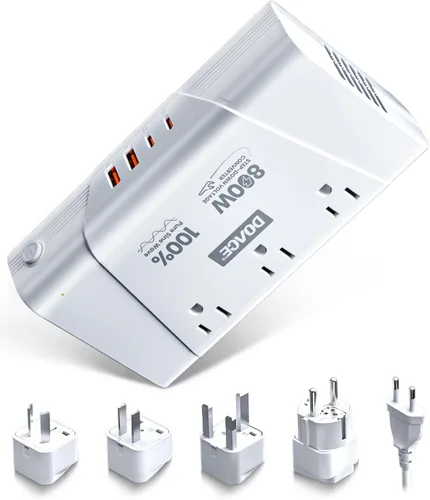 Vista 8 de DOACE Convertidor de 220 V a 110 V - Convertidor de voltaje de 800 W de EE. UU. a Europa para alisador de cabello, rizador, teléfono, convertidor