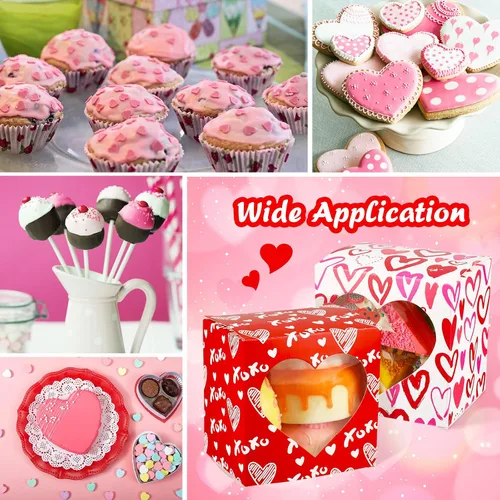 Vista 7 de Outus 24 cajas de postre, 4 x 4 x 3 pulgadas en forma de corazón con ventana de PVC, cajas para el día de San Valentín