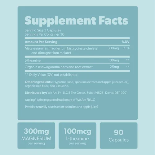 Vista 6 de Suplemento complejo de glicinato de magnesio, glicinato de magnesio quelado con malato, ashwagandha orgánica, L-teanina y espirulina azul, alta