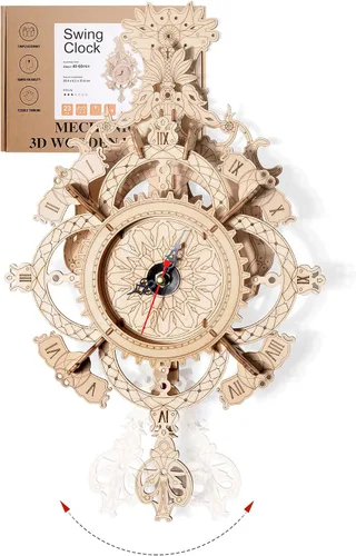 Vista 8 de Rompecabezas 3D para adultos Kit modelo Reloj Gato Reloj de madera para escritorio para niños Decoración para regalo de cumpleaños/Día de Navidad