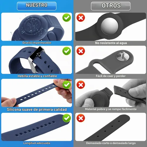 Vista 2 de Pulsera impermeable compatible con Airtag (1ª y 2ª generación) para niños Negro/Azul Marino