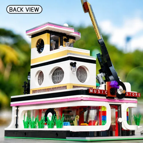 Vista 5 de General Jim's Tienda de música y lavado de autos Street View Modular City Building Block Set, 2,168 piezas con kit de luz Juguetes y ladrillos GJ