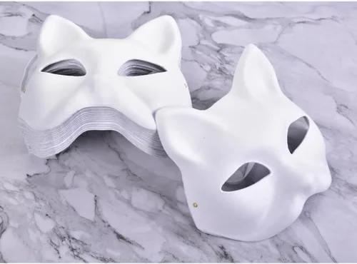 Vista 3 de Máscaras artísticas de papel maché, máscaras en blanco para pintar