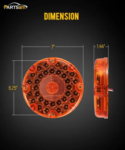 Vista 7 de Partsam 2 luces traseras redondas de tránsito de 7 pulgadas, color ámbar, 36 LED, luz LED ámbar de 7 pulgadas, señal de giro LED redonda y luz
