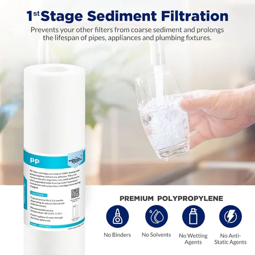 Vista 5 de Membrane Solutions Cartucho de filtro de agua de sedimentos ranurados (paquete de 6), filtro de agua de 0.5 micrones para toda la casa, reemplazo