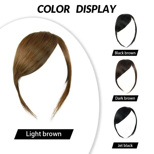 Vista 5 de Shinon Flequillo lateral grueso, extensiones de cabello humano real, color marrón claro