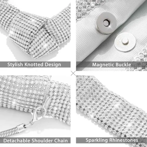 Vista 4 de Yokawe Monederos con diamantes de imitación para mujer, bolso de noche brillante mini hobo bolso de vacaciones fiesta club boda bolso
