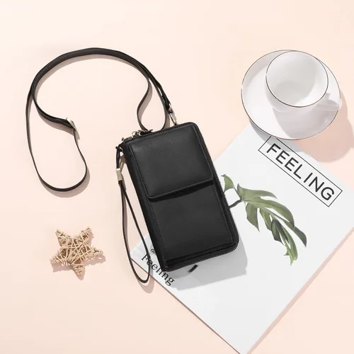 Vista 5 de SENDEFN Bolso cruzado pequeño para teléfono celular para mujer, de cuero, con múltiples ranuras para tarjetas