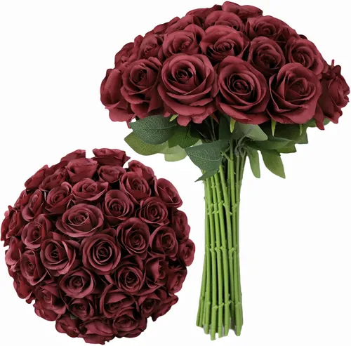 Vista 40 de LVEFIT - 12 rosas artificiales de otoño para decoración de otoño Beige