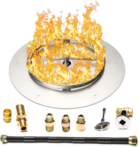 Vista 17 de Kit de sartén y anillo de acero inoxidable para quemador de hoguera, con encendido por chispa para fogatas de propano líquido, sartén de 18