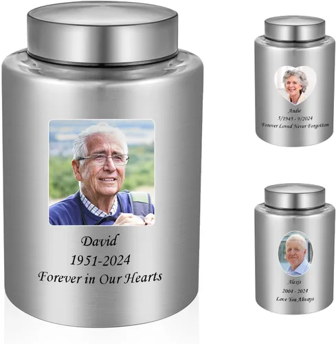 Vista 7 de SOITIS Urna mediana de hasta 140 libras para cenizas humanas adultas, urna decorativa de acero inoxidable de 7.3 pulgadas, árbol de la vida