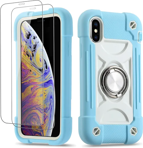 Vista 11 de Funda para iPhone Se3/iPhone Se2, iPhone 6/6S, iPhone 7/iPhone 8 de 4.7 pulgadas con soporte de anillo, con 2 protectores de pantalla resistentes
